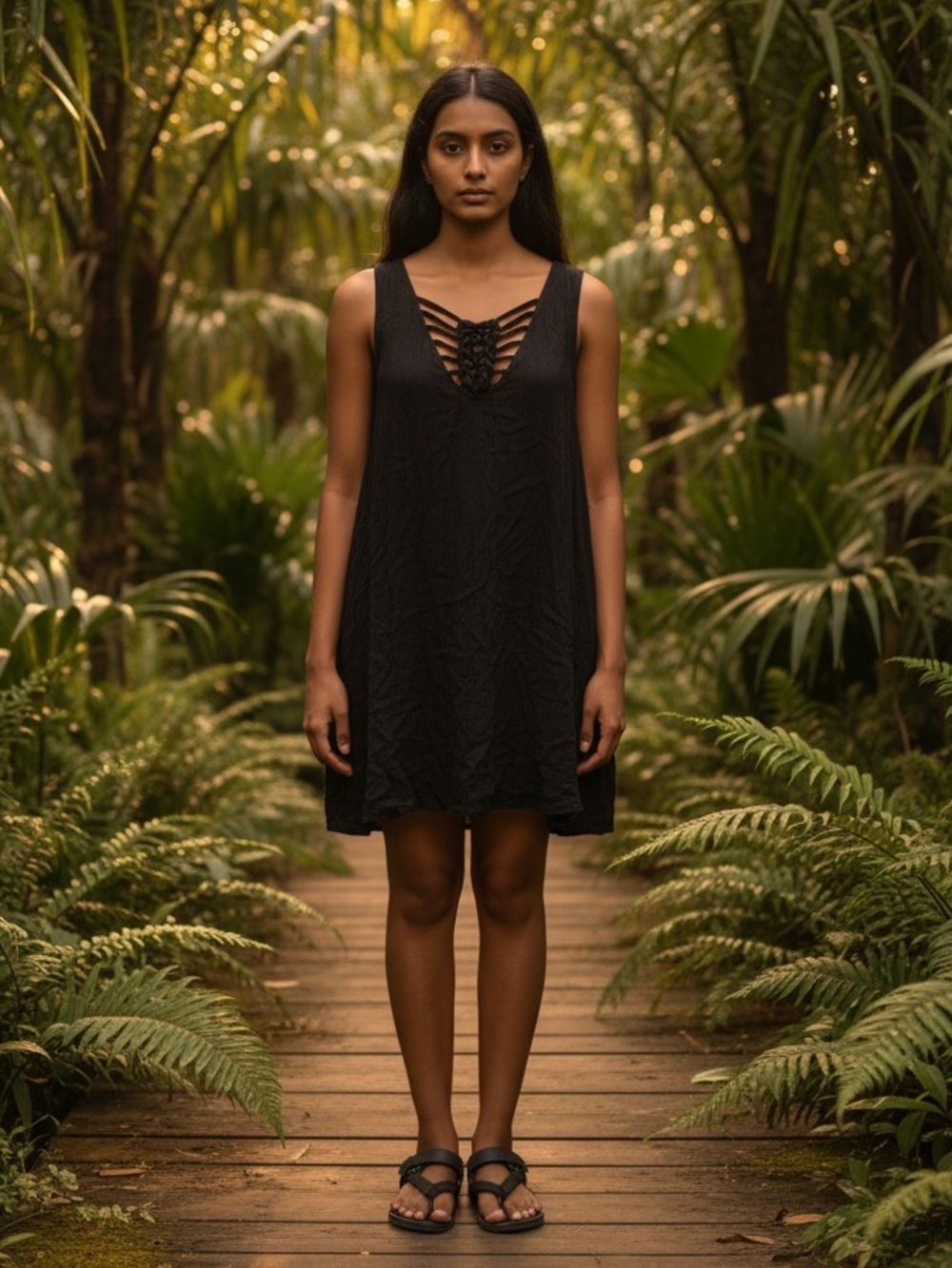 entro Black Lace-Up V-Neck Swim Coverup